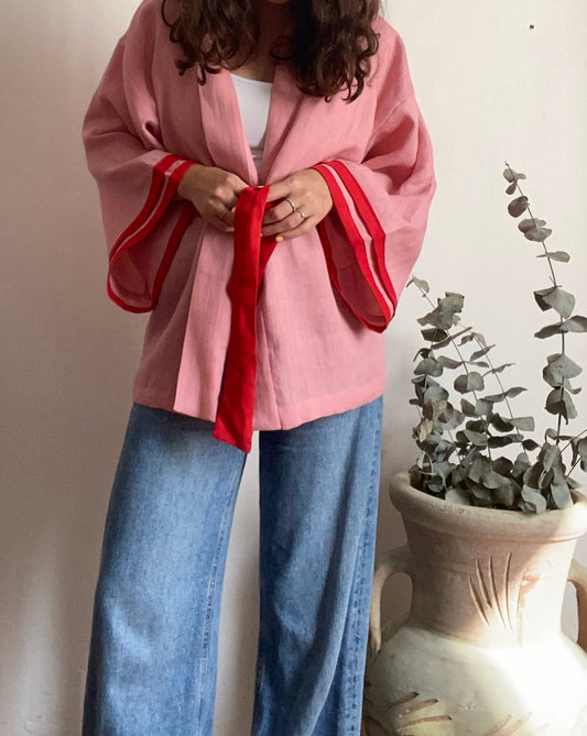 Kimono in lino rosa