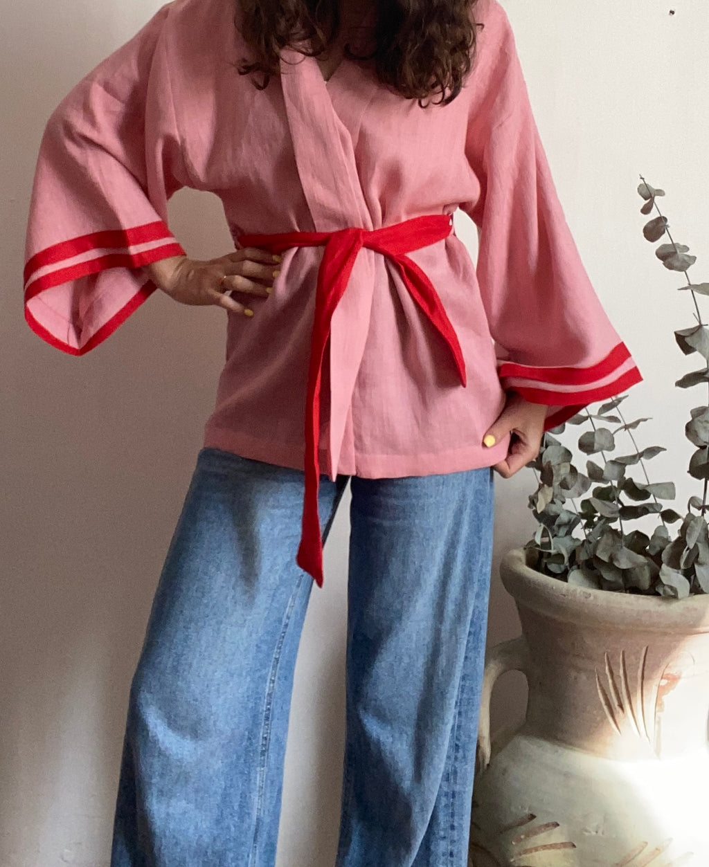 Kimono in lino rosa