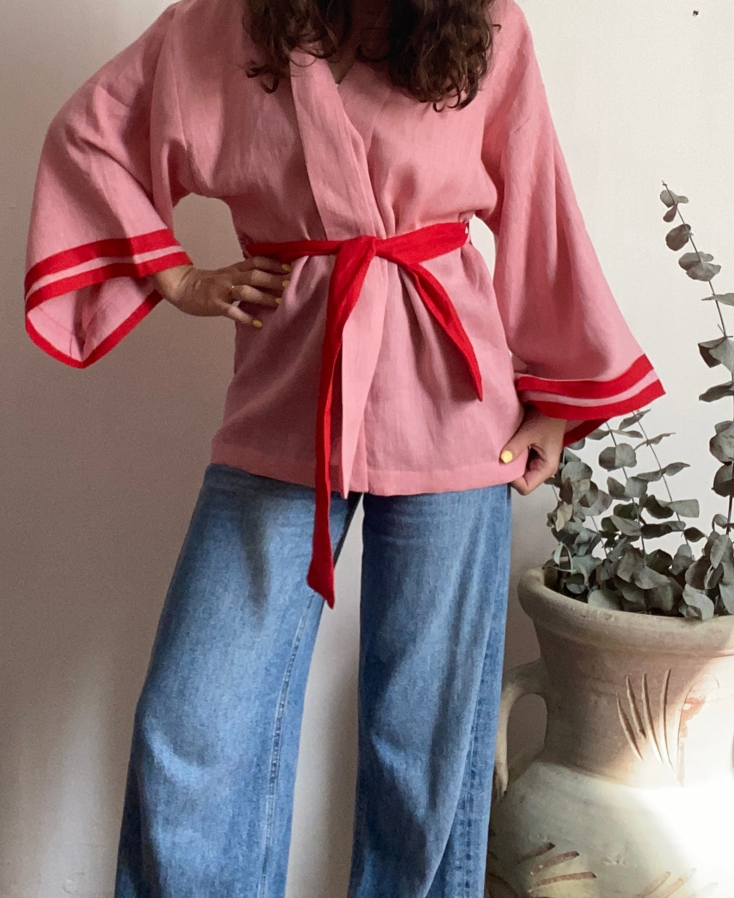 Kimono in lino rosa