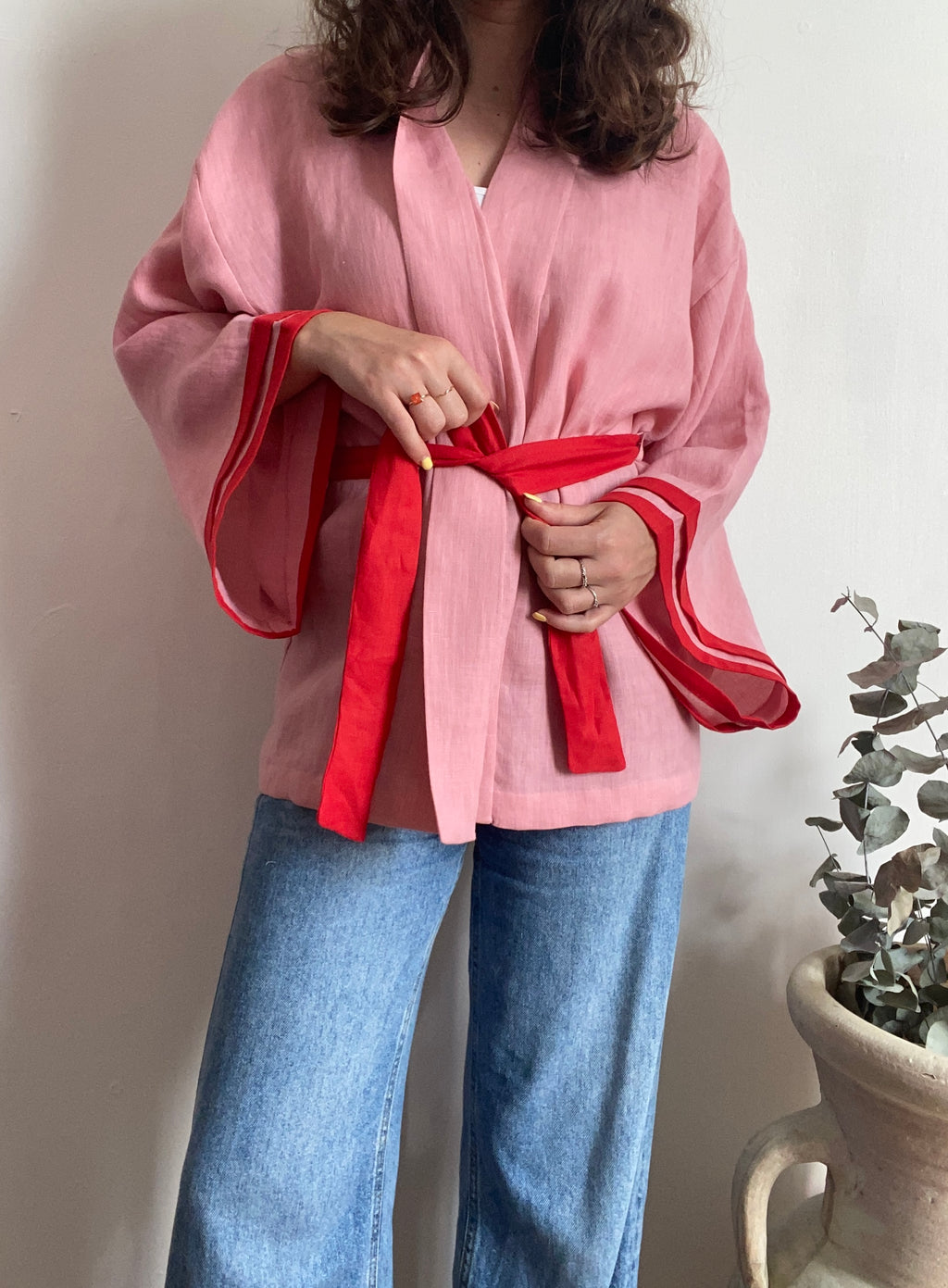 Kimono in lino rosa