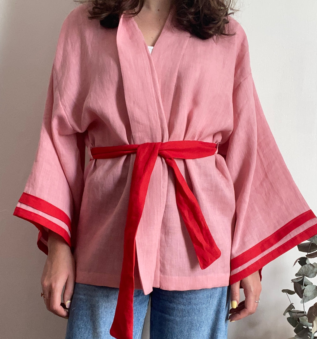 Kimono in lino rosa