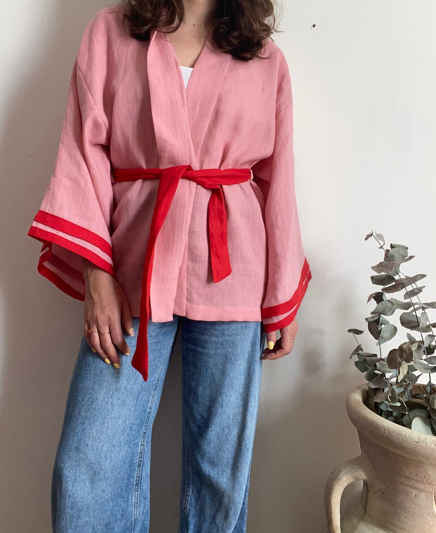Kimono in lino rosa
