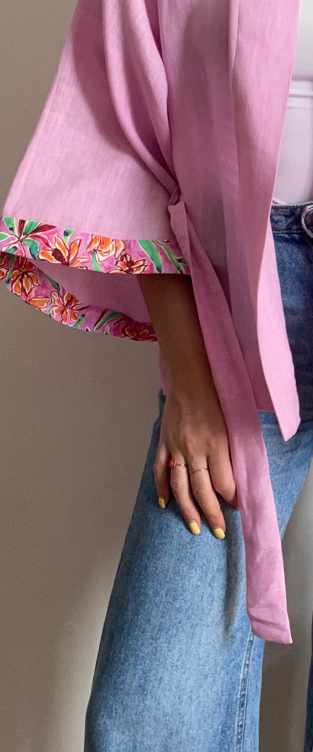 Kimono in lino rosa