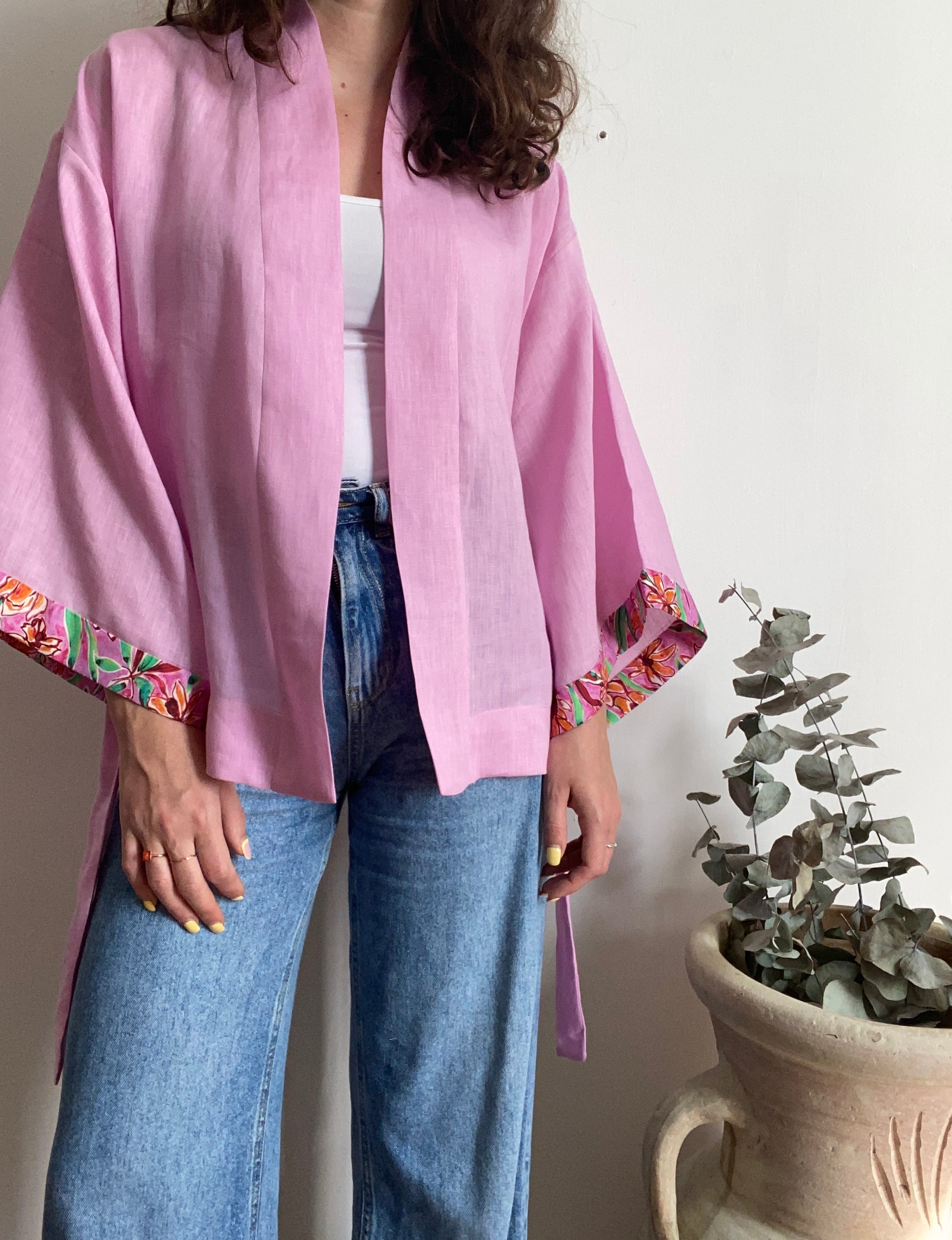 Kimono in lino rosa