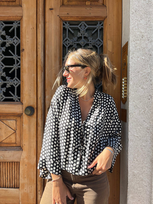 Kimono camicia a pois nero
