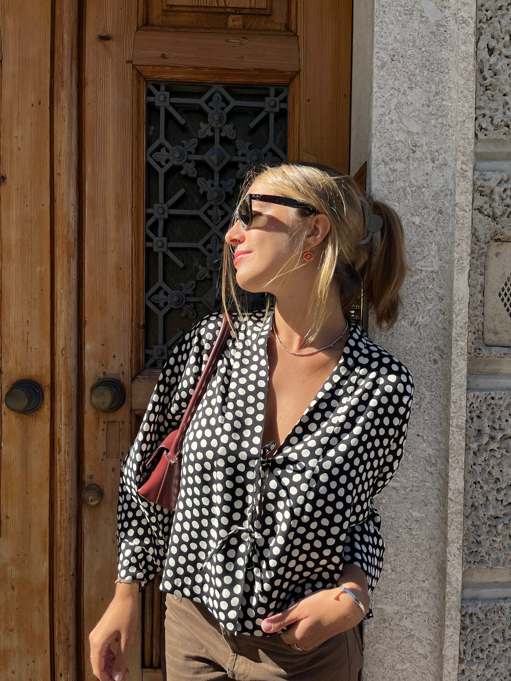 Kimono camicia a pois nero