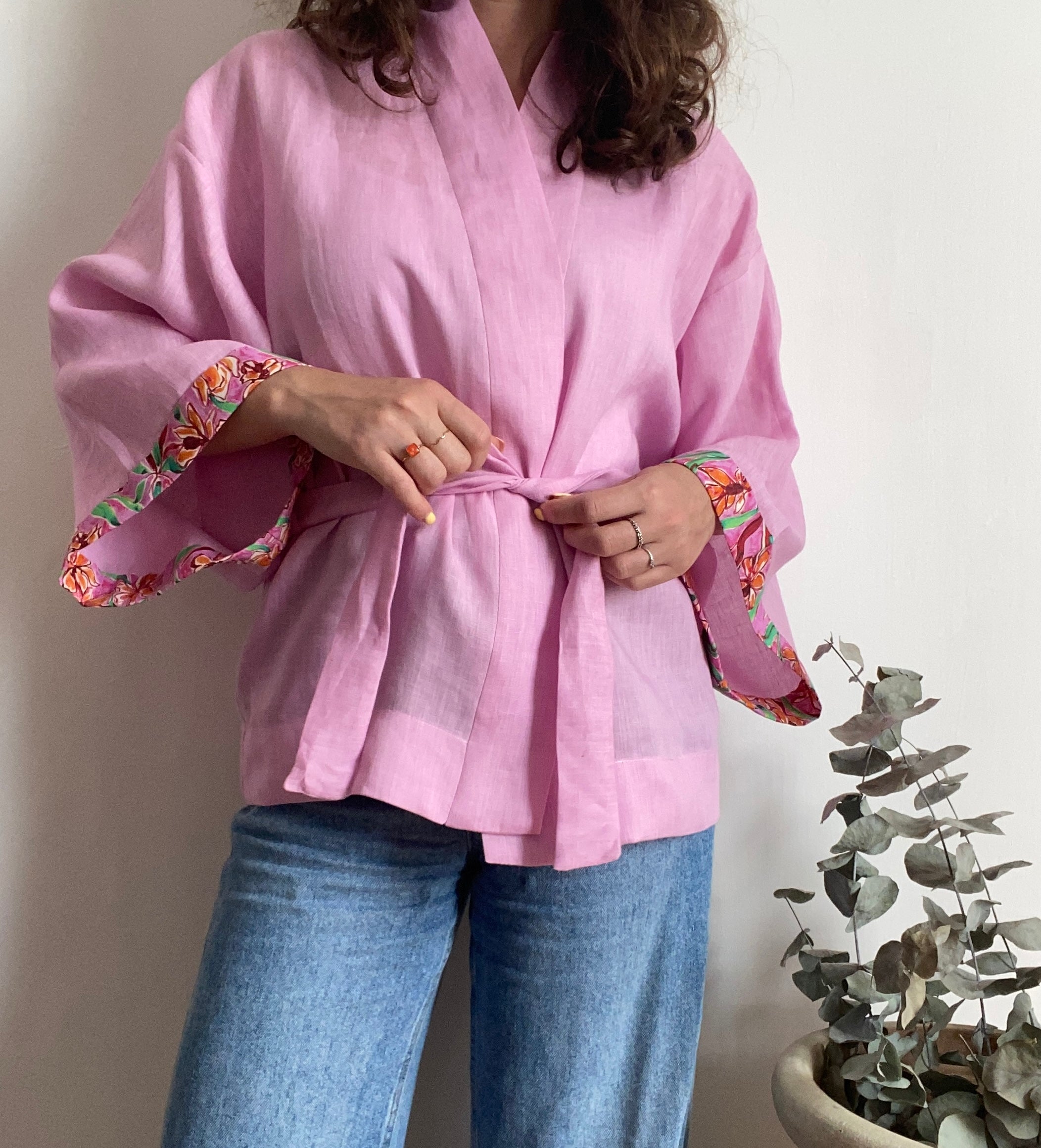 Kimono in lino rosa