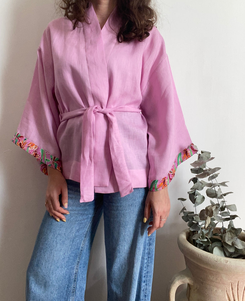 Kimono in lino rosa