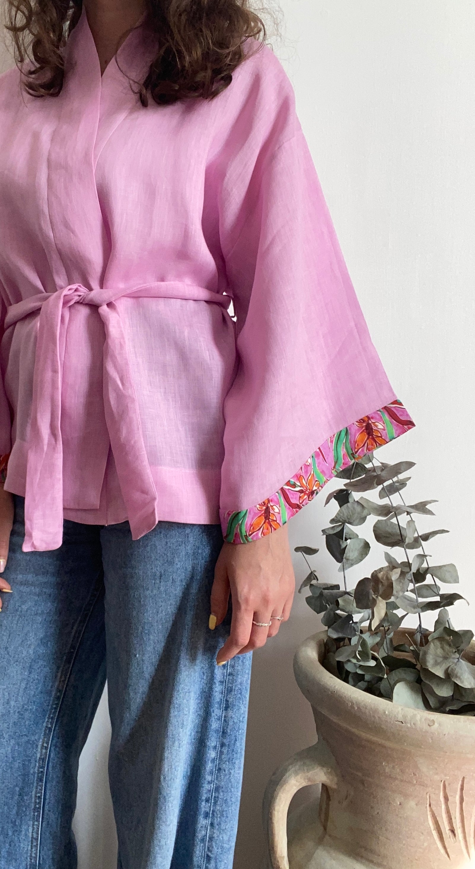 Kimono in lino rosa
