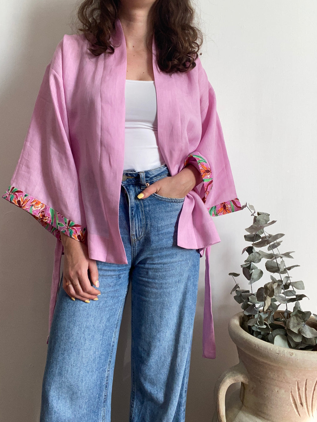 Kimono in lino rosa