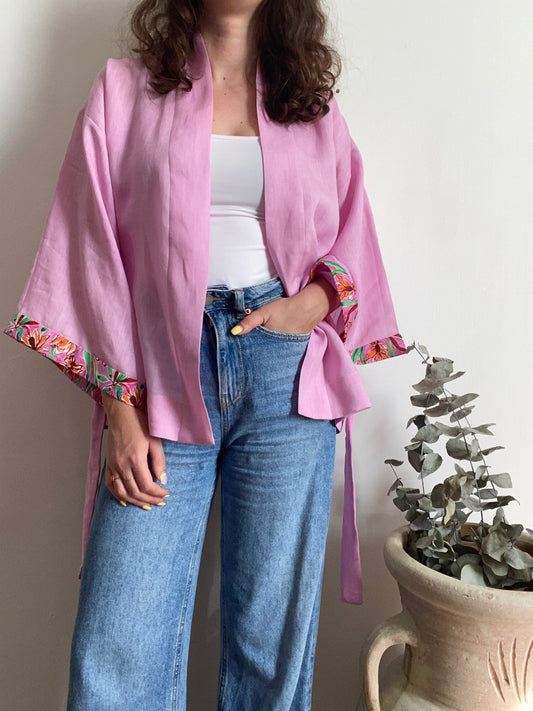 Kimono in lino rosa