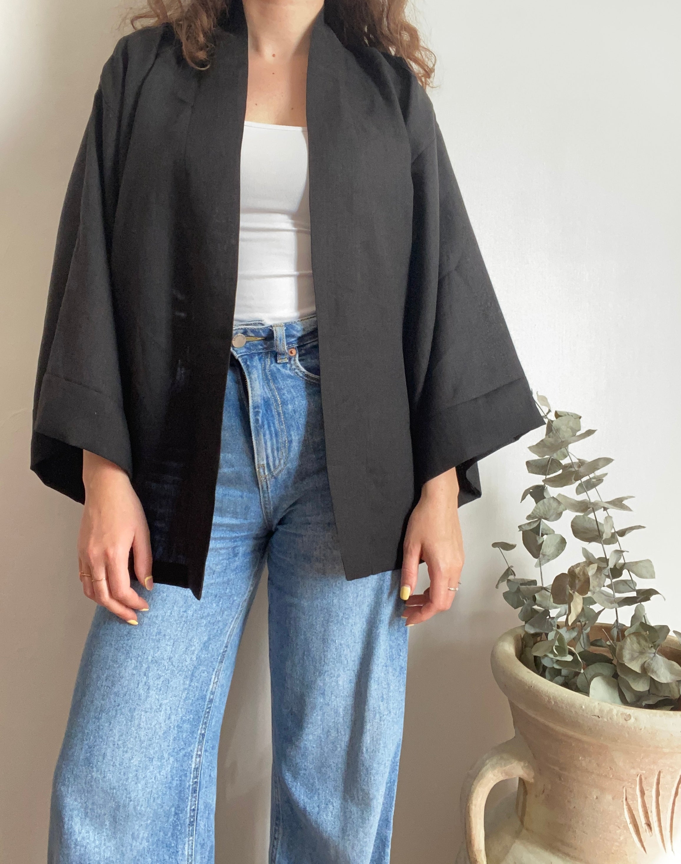 Kimono in lino Nero