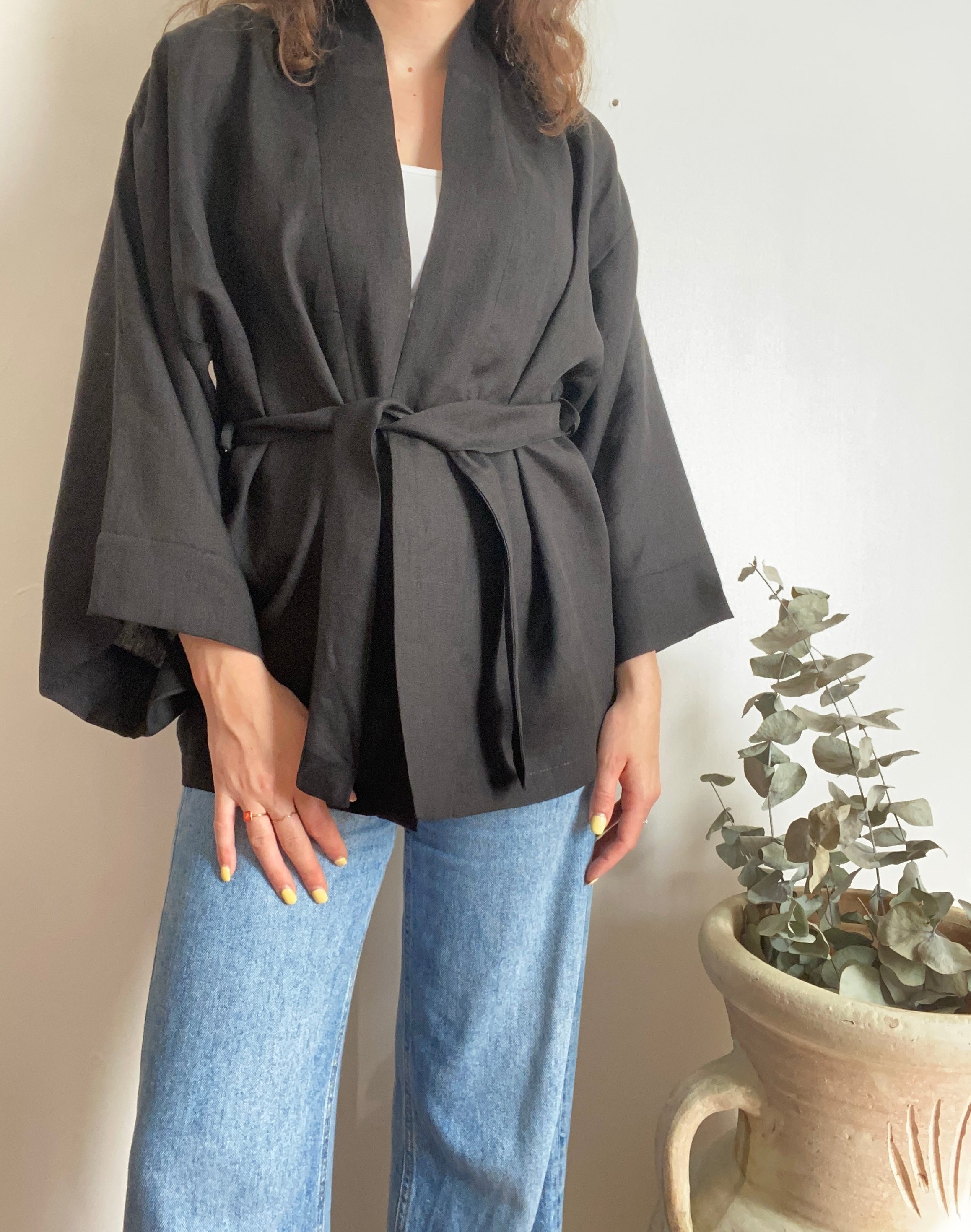 Kimono in lino Nero