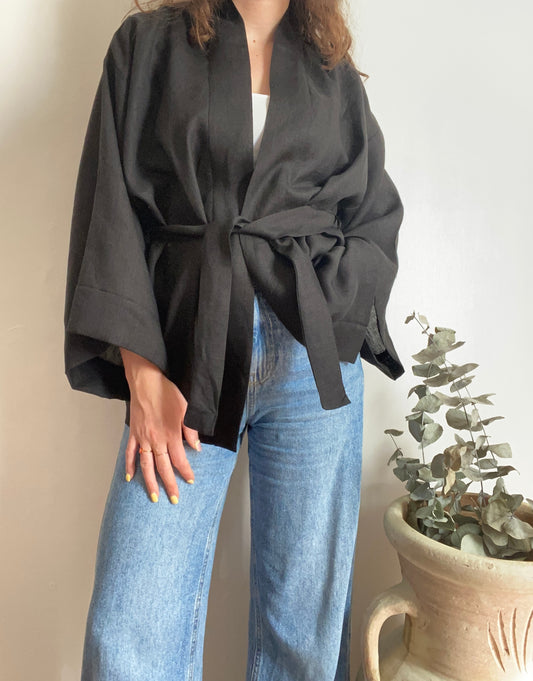 Kimono in lino Nero