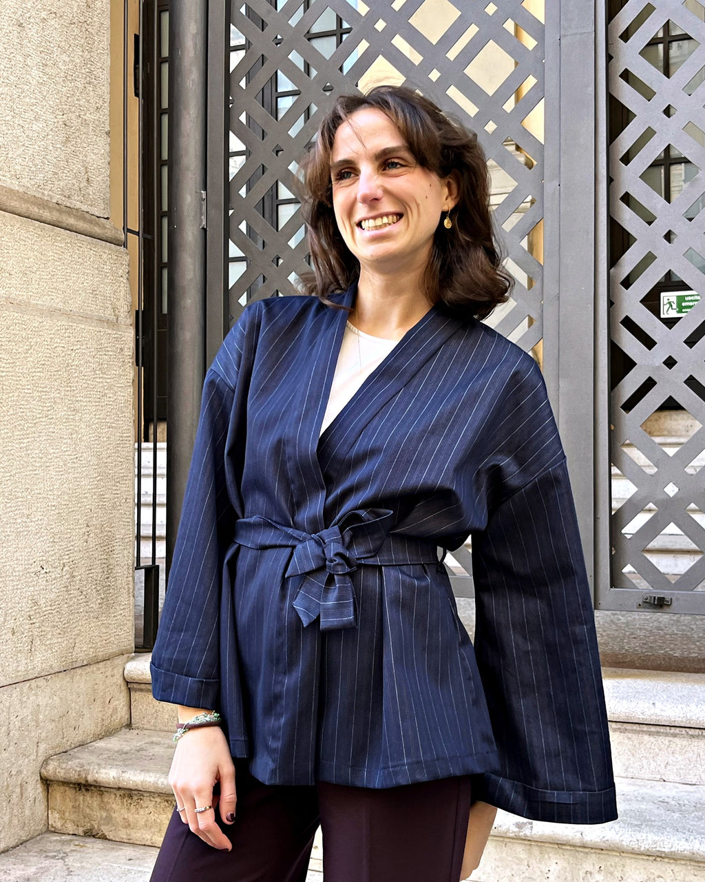 Kimono in cotone Righe Denim