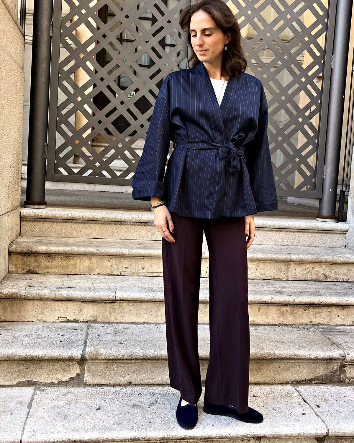 Kimono in cotone Righe Denim