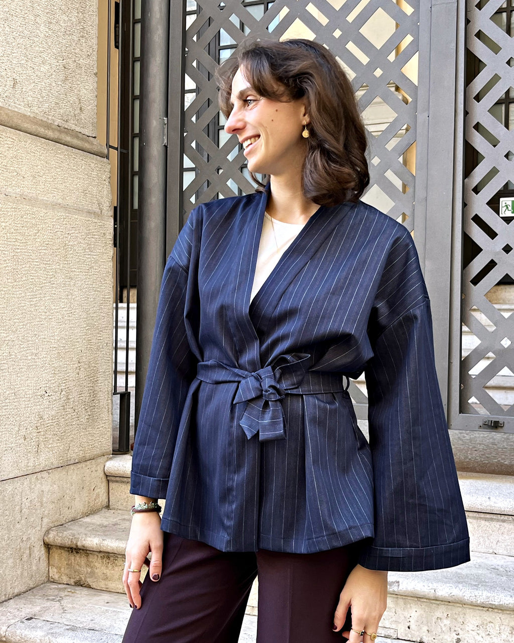 Kimono in cotone Righe Denim