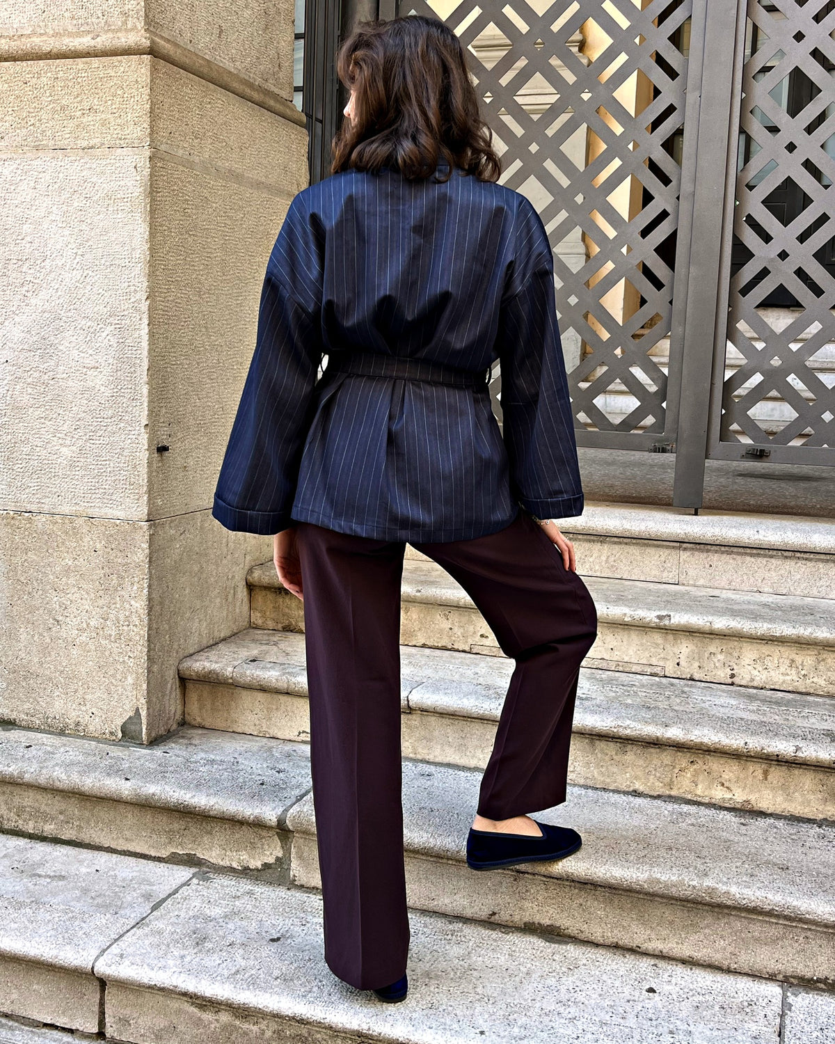 Kimono in cotone Righe Denim